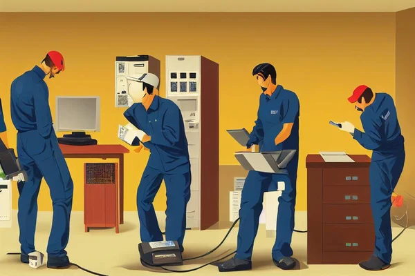 Central Office and PBX Installers and Repairers ,Cartoon illustration V1 High quality 2d illustration