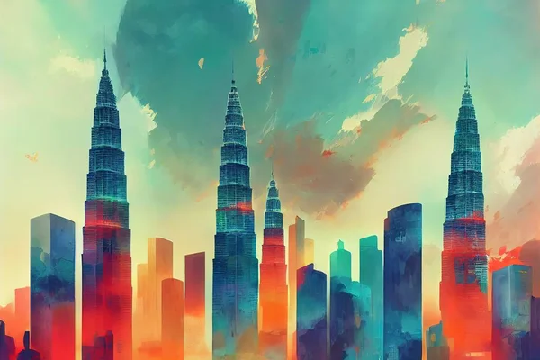 Kuala Lumpur abstract city 2d Anime illustration V1 High quality 2d illustration