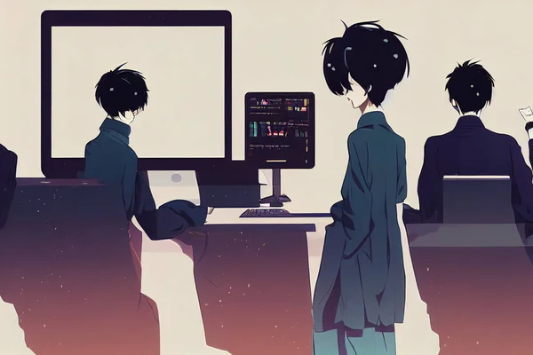 Computer and Information Systems Managers ,Anime style illustration V1 High quality 2d illustration