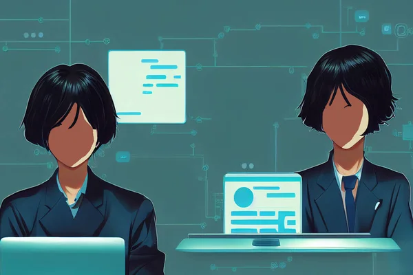 Computer and Information Systems Managers ,Anime style illustration V2 High quality 2d illustration