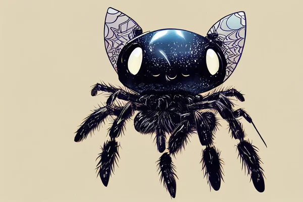 anime style, Cute black spider Micro image 2d V1 High quality 2d illustration