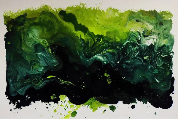 Natural Luxury Texture. Green Watercolor Spread. Lime Oil Paint Abstract. Black Color Can Splash. Green Water Colour Diffusion. Oil Water Abstract.