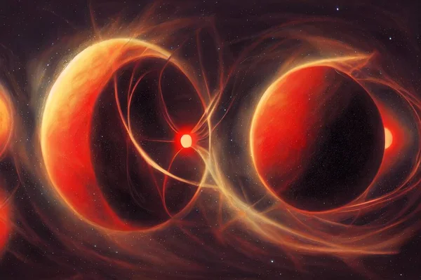 Fantasy Distant Worlds a double red sun. Cosmic vortices