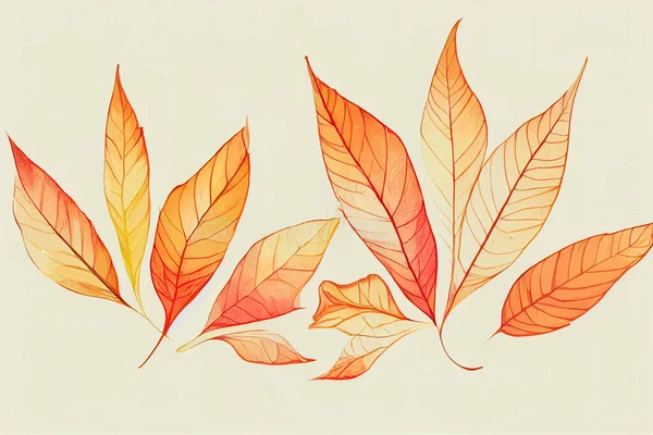 Composition of autumn leaves drawn by continuous line Floral sketch Minimal style raster illustration one line , anime style