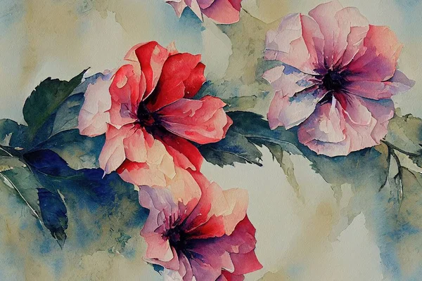 watercolor flowers pattern, oil paint, High quality Illustration