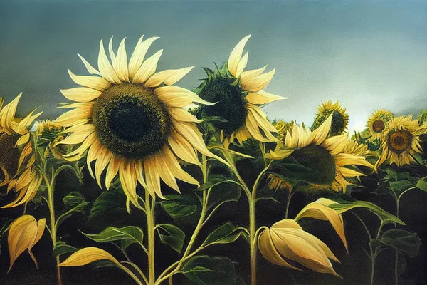 This painting depicts upward growth of sunflower, High quality Illustration