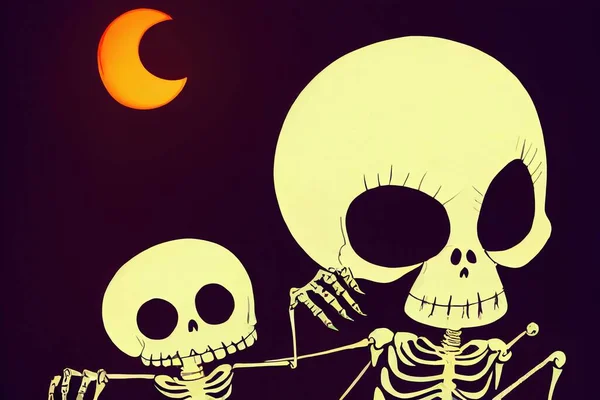 Cute halloween skeleton cartoon. Skeleton in halloween day. Halloween character cartoon. Happy halloween greeting card.