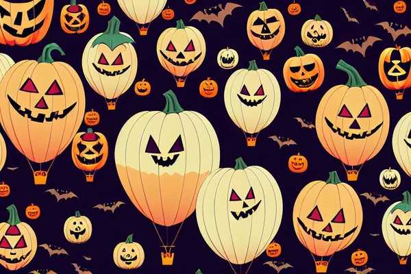 Happy Halloween trick or treat with Happy halloween pumpkin and Scary air balloonsWebsite spookyBackground or banner Halloween template illustration , Anime Style
