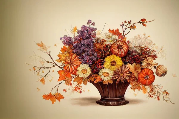 Autumn composition made of beautiful flowers and berries on light backdrop Floristic decoration Natural floral background , anime style