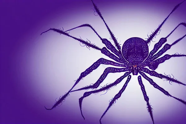 Spider and cobweb background. The scary of the halloween symbol Isolated on blue and purple Raster illustration.