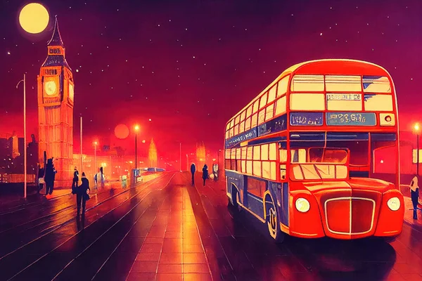 Doubledecker bus in night London , style U1 1