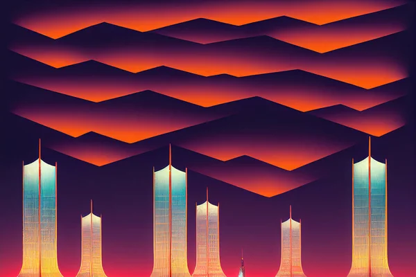 cartoon drawing Azerbai Baku Night view of the Flame Towers Flame Towers are new skyscrapers in Baku , style U1 1