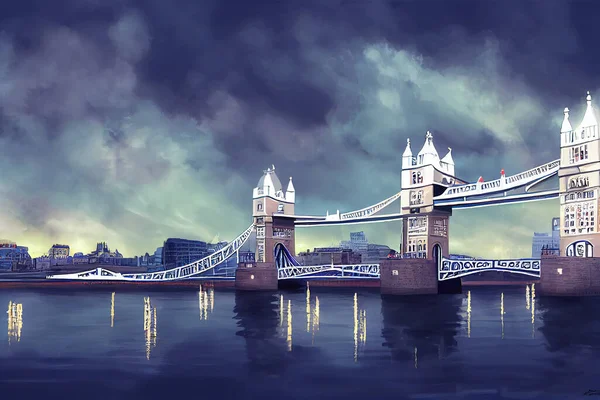 Cartoon style Tower Bridge with the City of London , style U1 1