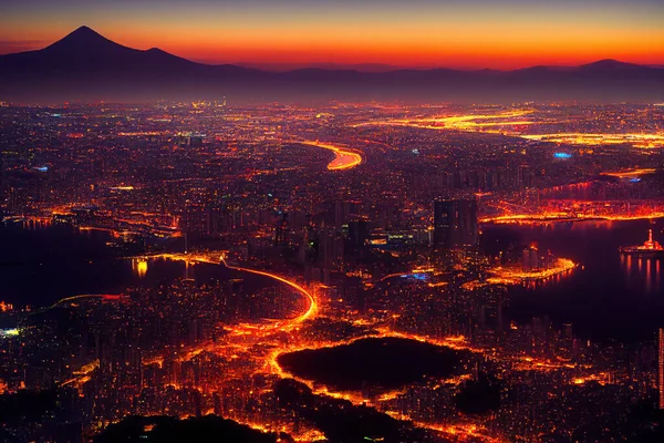 anime, View from above stunning view of the Taipei City skyline illuminated at dusk during a beautiful sunset Taipei officially Taipei City is the capital and a special municipality of Taiwan , U1 1
