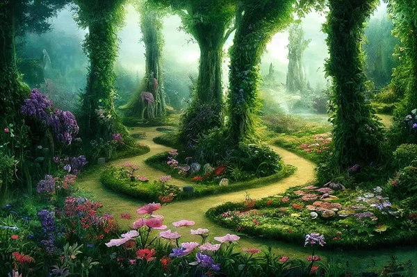 Beautiful magic garden landscape, fairytale mood, can be used as background