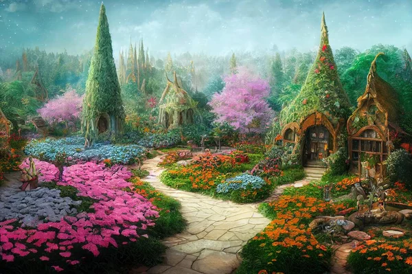 Elf fantasy garden High quality 2d illustration in copy space