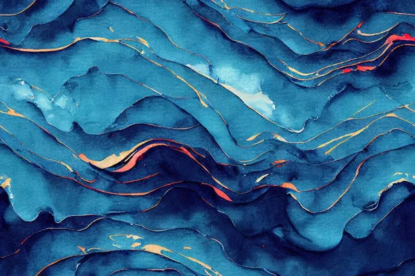 Watercolor Seamless Pattern. Clouds Macro. Dark Blue Bleached Print. Neon Colors Marble Style Texture. Dark Colors Hand Painted Colors. Liquid Artistic Painting.