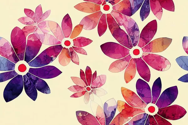 digital printing textile pattern wallpaper colorful flower with watercolor background illustration