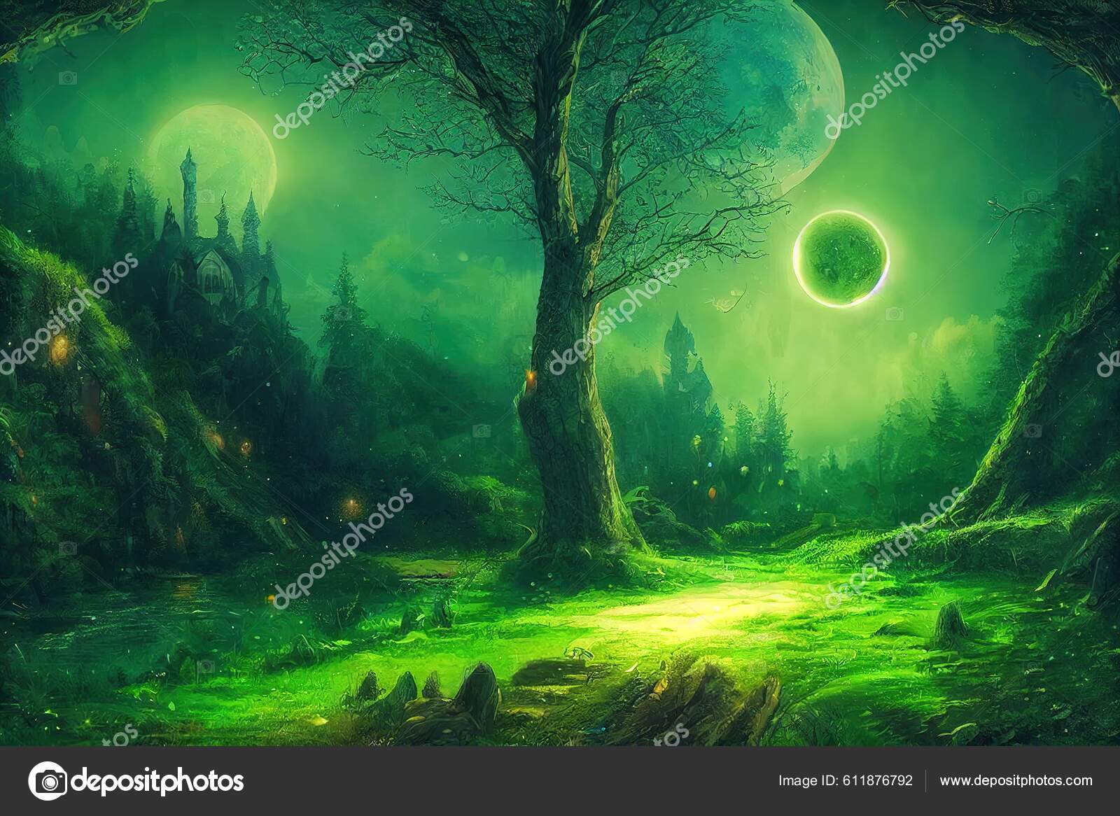 Fundo Floresta Mágica De Conto De Fadas De Fantasia Com Raios