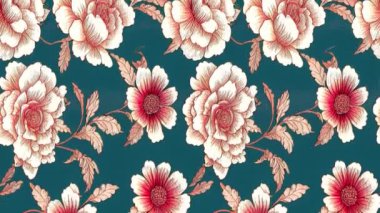 Eski duvar kağıtları için çiçekli, dikişsiz ilmek animasyonu. Büyülü Vintage Çiçekleri. Sanat ve el sanatları hareketi ilham verici. Ambalaj kağıdı, duvar kağıdı, kumaş ve moda kıyafetleri için tasarım.