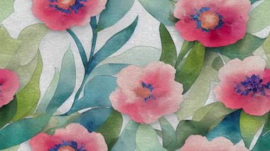 Soyut kuşlar, çiçekler, yapraklar ve böğürtlenlerle renksiz çiçek animasyonu. Fildişi arkaplanda izole edilmiş soyut elementlere sahip suluboya bahçe baskısı, tekstil veya duvar kağıtları.