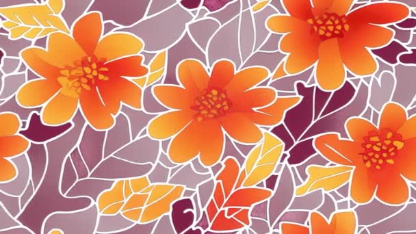 无缝线秋花动画 花卉秋季设计 可重复植物学背景 彩色平面数字渲染 各种秋季叶和花 罗文印刷品 植物学背景1 — 图库视频影像