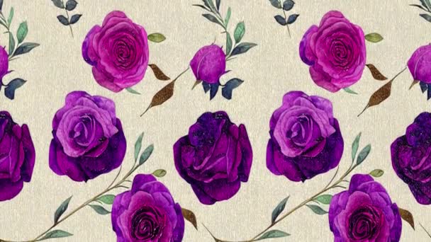 Belle Aquarelle Florale Sans Couture Boucle Animation Peoinies Violettes Crème — Video