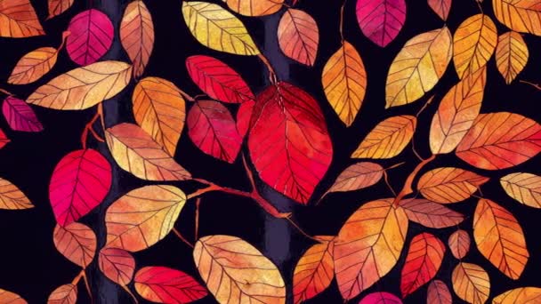 Drzewo Gałęzie Bez Liści Płynne Pętli Animacji Akwarela Jesienny Ręcznie — Wideo stockowe