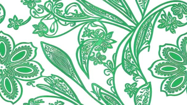 Flor Paisley Animación Bucle Sin Costuras Verde — Vídeo de stock