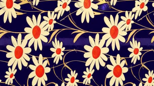 Abstrakt Hand Ritning Retro Stora Daisy Blommor Sömlös Looping Animation — Stockvideo