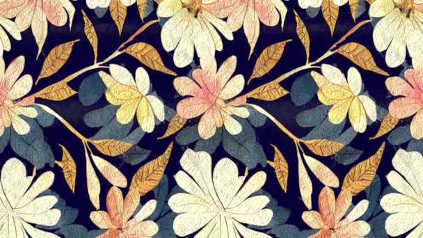 多彩的无缝环抱花卉动画与抽象的花朵 叶子和浆果 水彩画 乡村复古风格 纺织品或墙纸 普罗旺斯风格 白色背景隔离 — 图库视频影像
