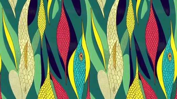 Peces Lagartijas Reptiles Escamas Sirena Animación Colores Animaciones Repetitivas Textil — Vídeos de Stock