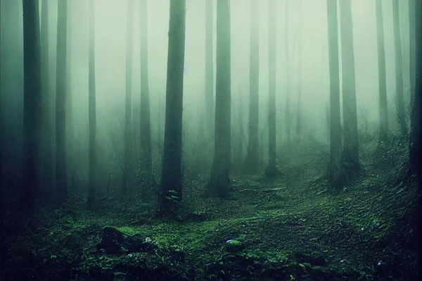 Dark creepy fog in the forest