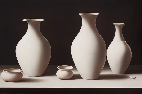 empty white interior with vases