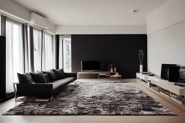 Modern living room interior with stylish sofa and carpet