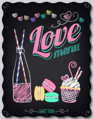 seviyorum. Kara tahta üstünde yemek listesi