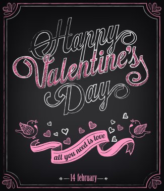 Happy Valentines Day background. Retro design hand lettering clipart