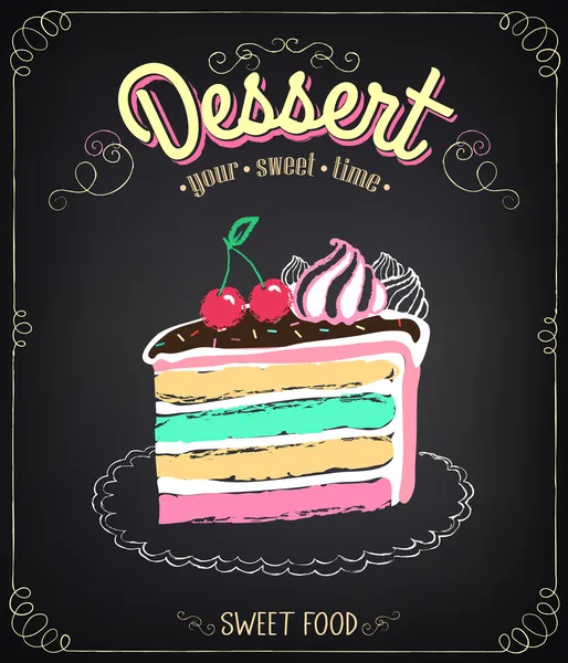 Dessert: cake. Chalking, freehand drawing — Stock Vector