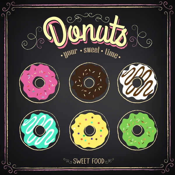 Vintage Poster. Donuts set — Stock Vector