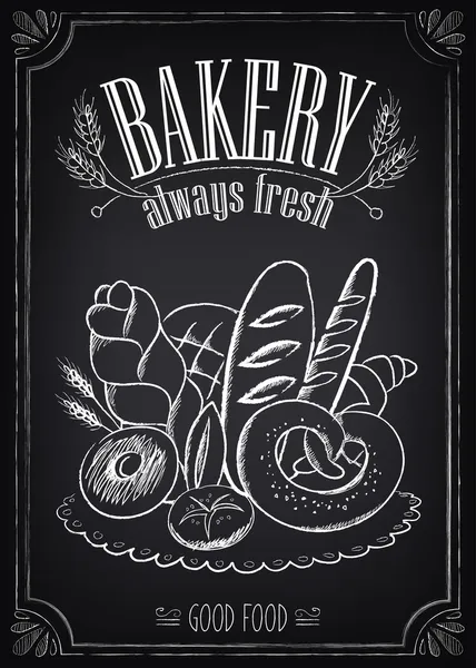 Poster da forno vintage con pasticceria. Disegno mano libera — Vettoriale Stock