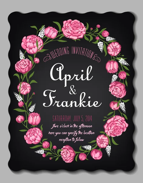 Hochzeitseinladungskarte mit floralem Hintergrund — Stockvektor