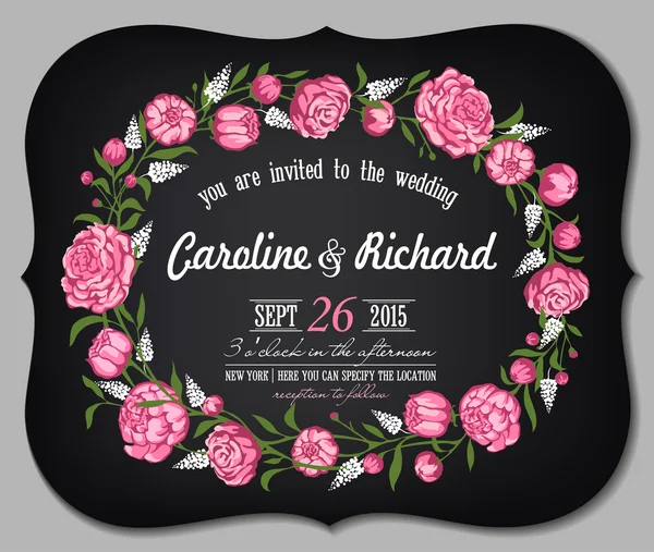 花の背景と結婚式の招待カード — ストックベクタ