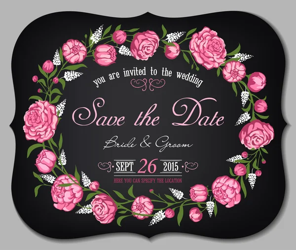 Bruiloft uitnodigingskaart met florale achtergrond — Stockvector