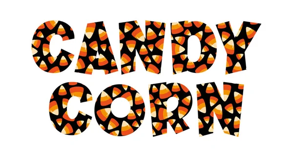 Candy Corn Wzorzysty Napis Nadaje Się Dekoracji Halloween Plakat Karta — Wektor stockowy