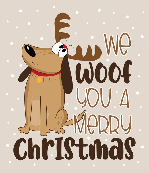 Woof You Веселого Різдва Забавне Привітання Різдво Милим Собакою Оленячому — стоковий вектор