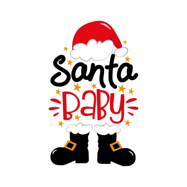 Santa Baby Sombrero Santa Botas Con Estrellas Bueno Para Ropa — Vector de stock