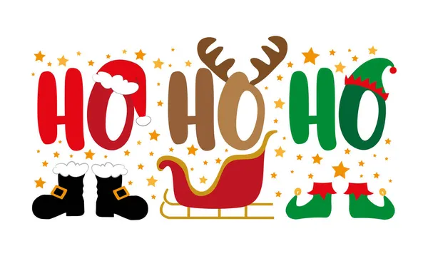 Typographie Voeux Noël Avec Chapeau Père Noël Des Bottes Bois — Image vectorielle