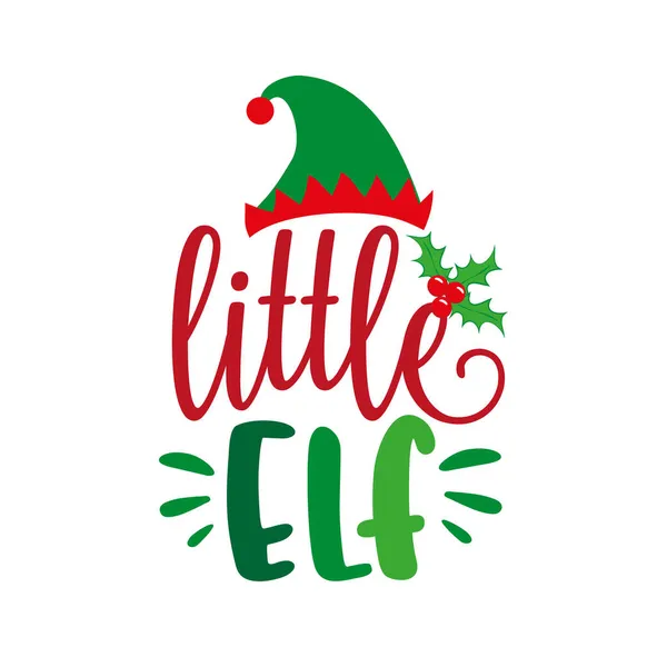 Little Elf Grappige Tekst Voor Kerstmis Goed Voor Kinderafdrukken Wenskaarten — Stockvector