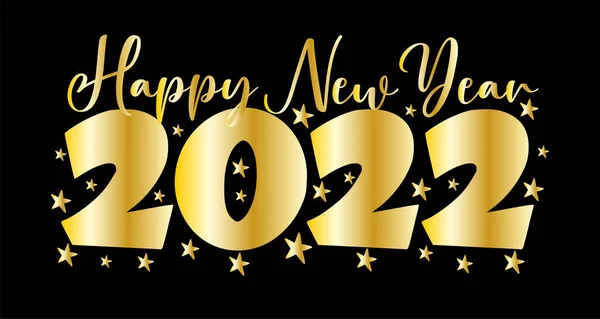 Happy New Year 2022 孤立した黒の背景に金色の挨拶 — ストックベクタ