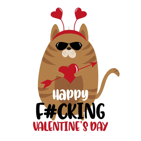 Happy Fucking Valentine Day Funny Cat Heart Arrow Good Hshirt — Vettoriale Stock